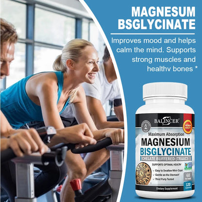 Magnesium Bisglycinate Capsules, Daily Mineral Supplement, Supports Muscle Nerve Bone Cardiovascular Energy &amp; Immune  Wellness