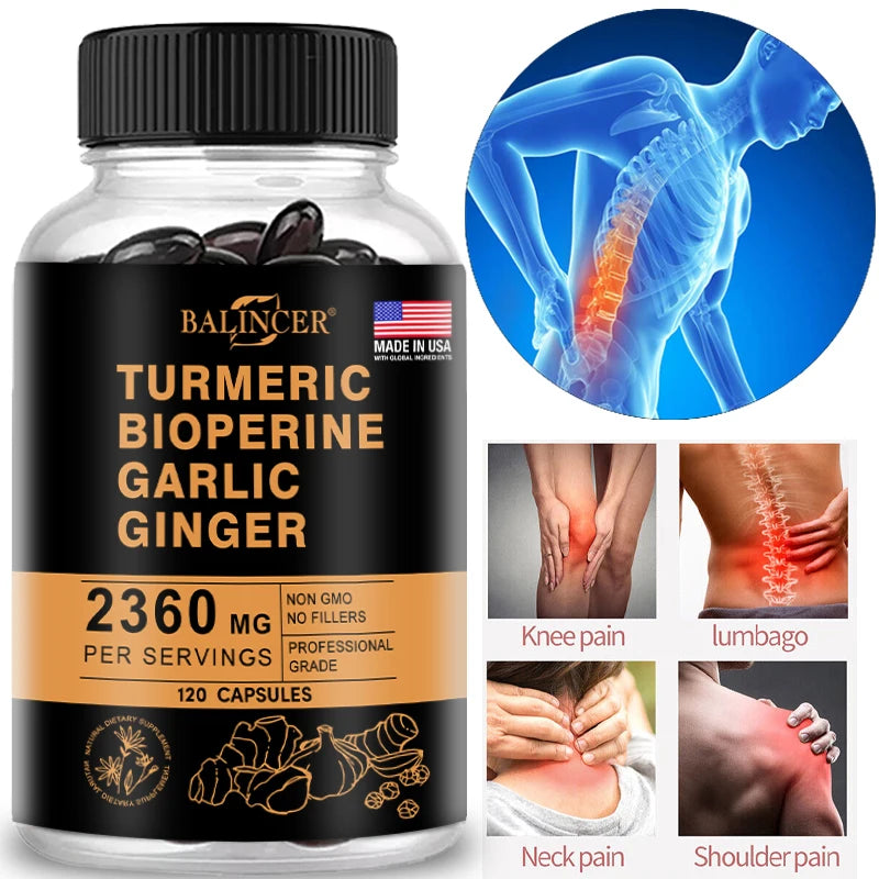 4-in-1 Turmeric Ginger Supplement with Pepperin 2360 Mg with Garlic Curcumin Black Pepper, for Joint, Digestive &amp; Immune Support