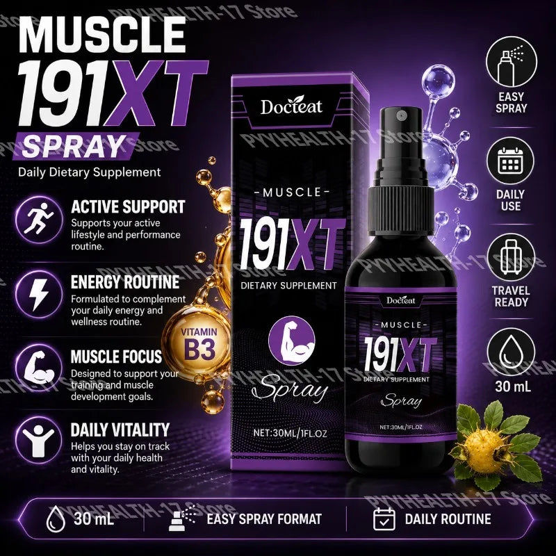 Docteat 191XT Muscle Spray with Vitamin B3 L-Arginine and Tribulus Terrestris Extract for Muscle Support Endurance 30 ML