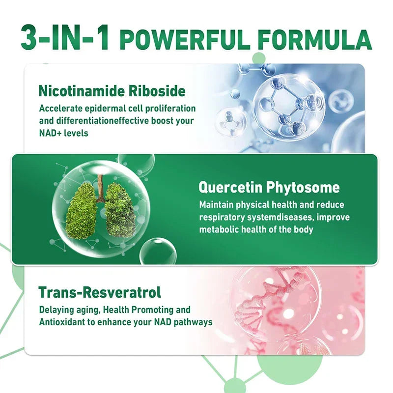 NAD+ Supplement - Anti-Aging, Energy - Liposomal Nicotinamide Riboside Capsules 900mg with Resveratrol &amp; Quercetin Capsules