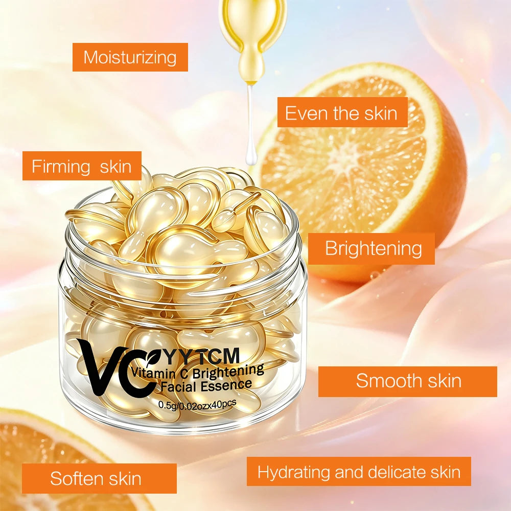Vitamin C Facial Serum, Moisturizing and Brightening, Firming the Skin, Contains Vitamin E, Retinol, Hyaluronic Acid Facial Skin Care Serum, 18 Capsules/30 Capsules/40 Capsules/50 Capsules/60 Capsules/80 Capsules/100 Capsules
