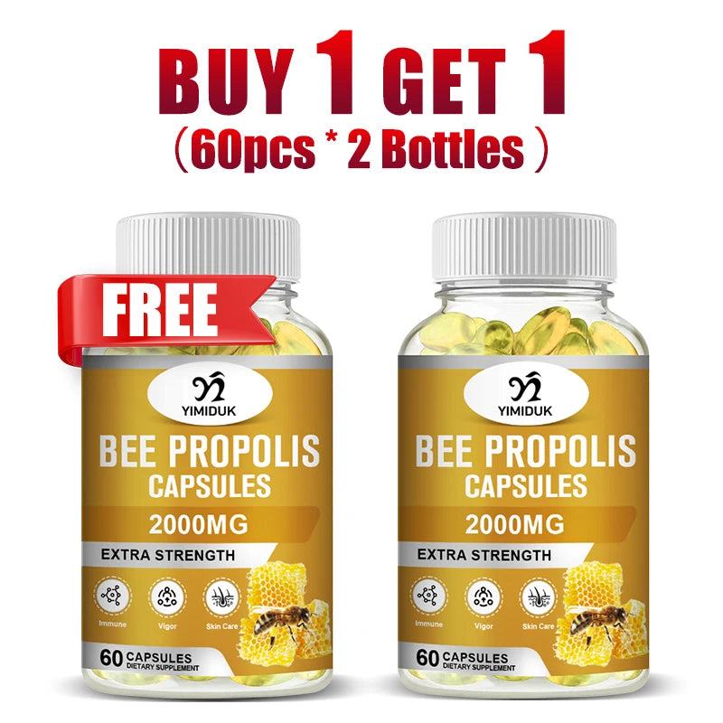 Buy 2 Get 2 Free! Strong Bee Propolis Extract Capsules, for Sore Throat, Overall Skin Care, Immune System Booster, Non-GMO