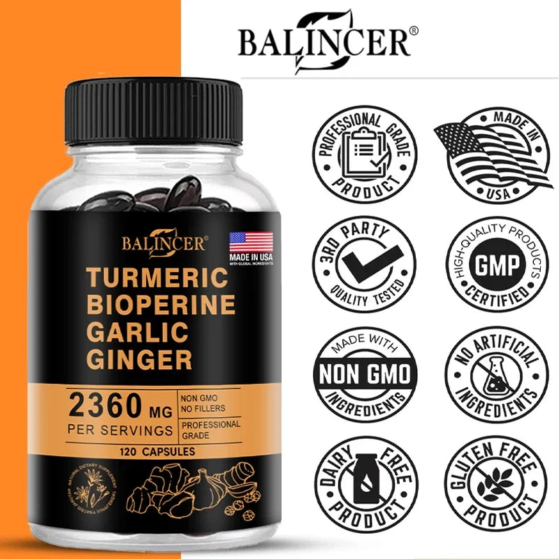 4-in-1 Turmeric Ginger Supplement with Pepperin 2360 Mg with Garlic Curcumin Black Pepper, for Joint, Digestive &amp; Immune Support