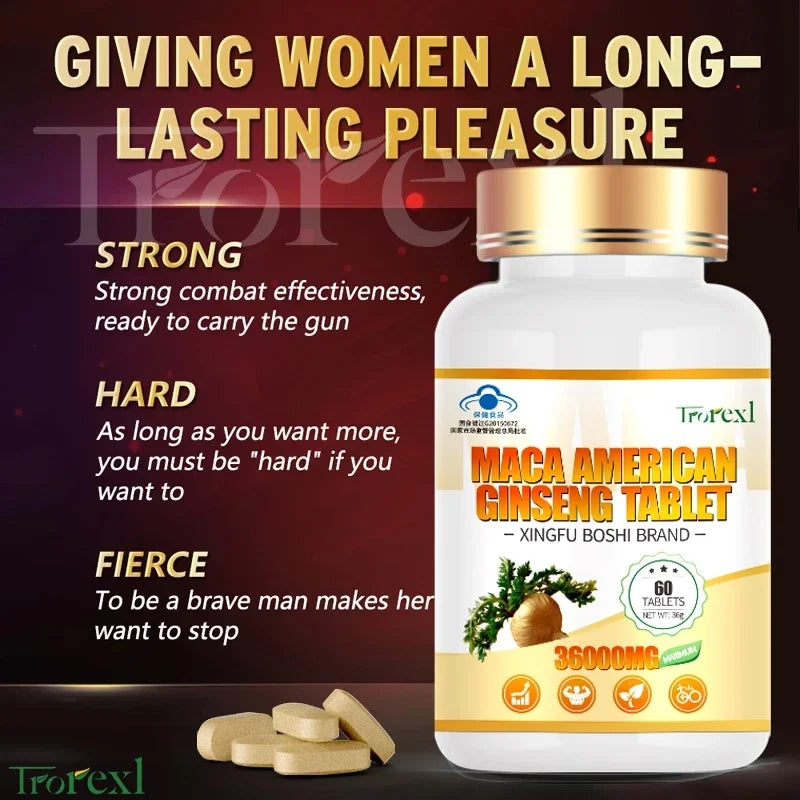 Organic Maca Root Powder with Ginseng Extract Supplement for Men and Women Health- Vegan,Potency enhancement Pills