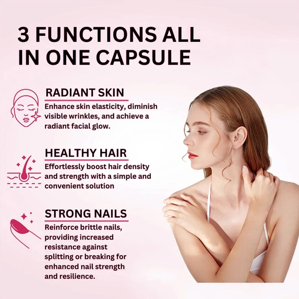 Women Hair Growth Supplement Capsules with Multivitamins, Collagen and Biotin for Thicker, Fuller Hair, Nails and Skin Health