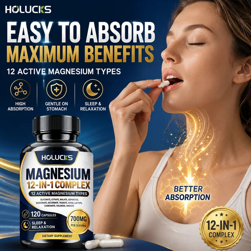 Magnesium Supplement, with Magnesium Glycinate, Supports Muscle, Sleep, Nerve, Heart, Digestive Health, Daily Memory, Vitality