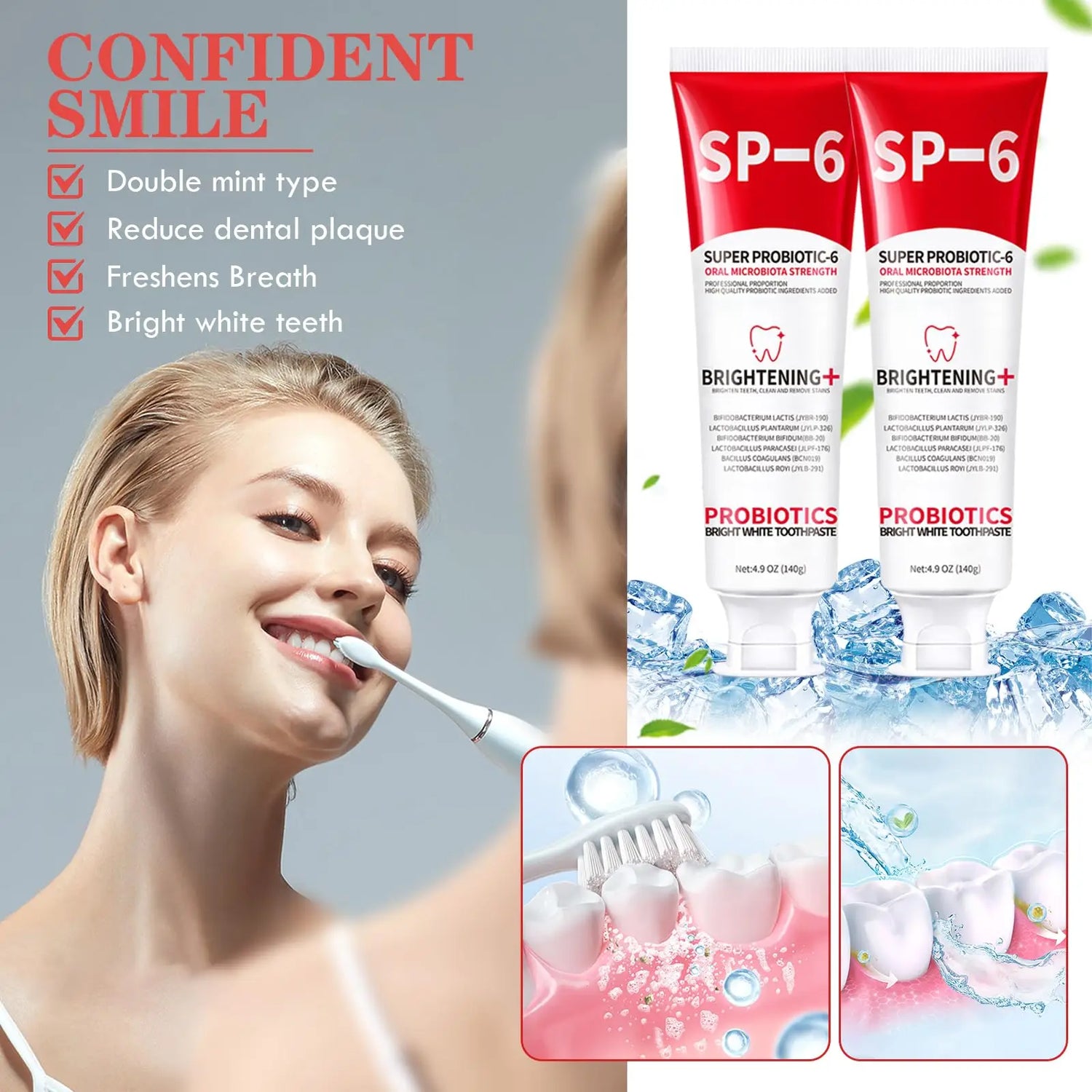 1/2/3Pcs SP6 Probiotics Whitening Toothpaste Enhanced Formula with 6 Probiotics for Teeth Whitening and Gum Health Deep Cleaning