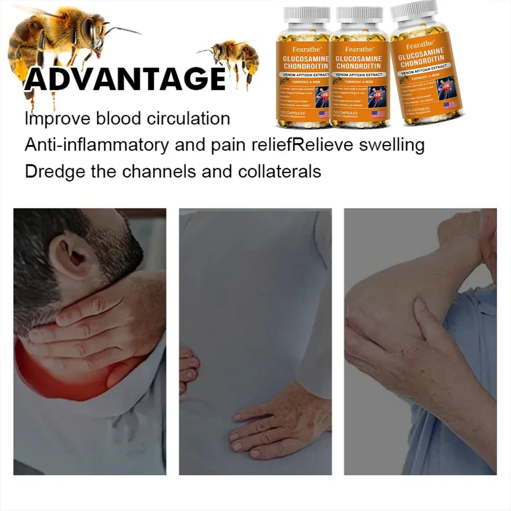 Glucosamine Chondroitin Turmeric and MSM - with Venom Bee Venom Extract, Bone, Joint and Cartilage Capsules