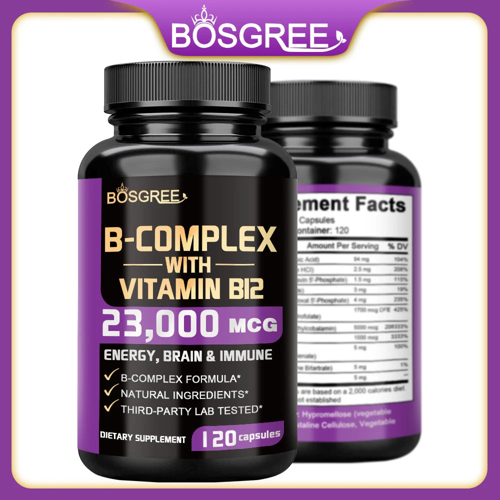 Vitamin B Complex Supplement, Vitamins B1,B2,B3,B5,B6,B9,B12,B16-Vitamin C,Inositol,Immune&amp;Energy Metabolism,Brain&amp;Heart Support