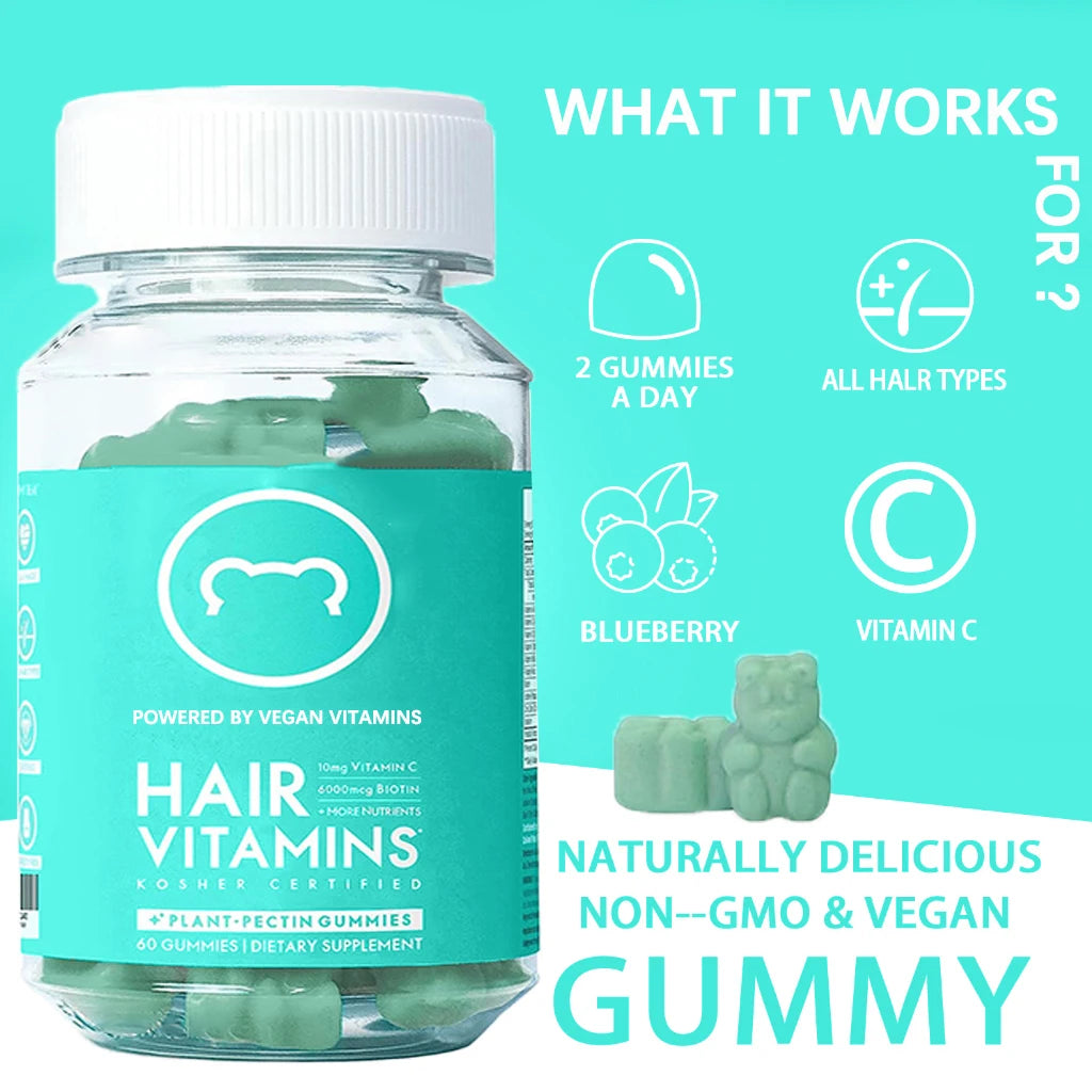 Premium Vegan Hair Vitamins Supplement - Hair, Skins &amp; Nails Collagen &amp; Biotin Gummies, Hair Growth Fast Gummy for Men &amp; Women