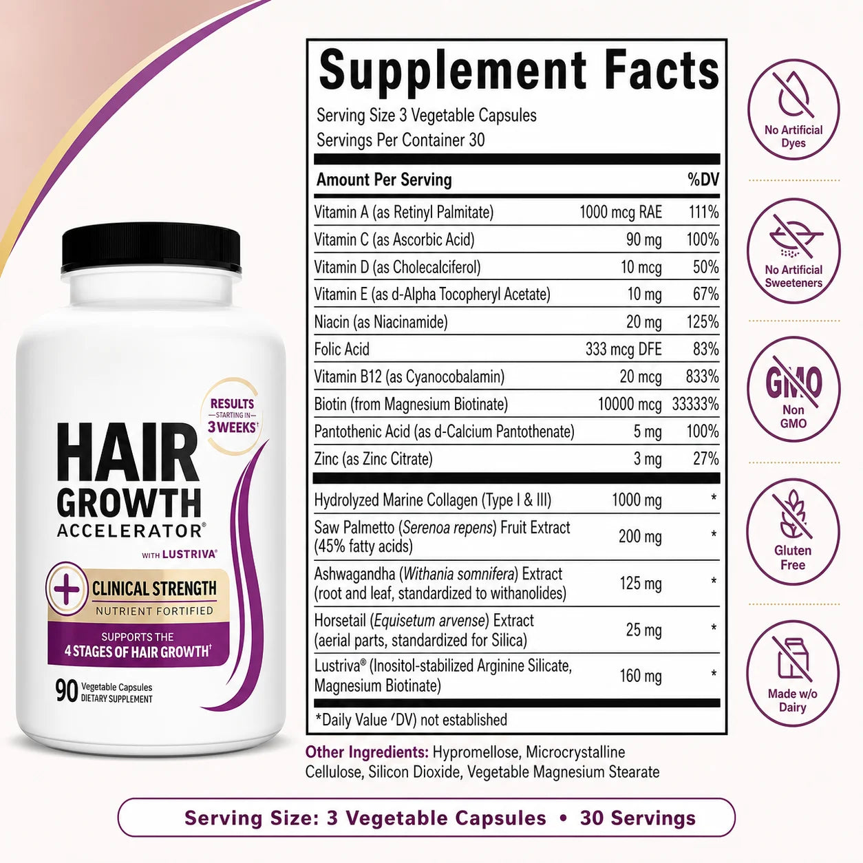 Hair Skin Nails Support Vitamins with Biotin Collagen Saw Palmetto 10000mcg Biotin Vegan Capsules Beauty Nutrition Formula