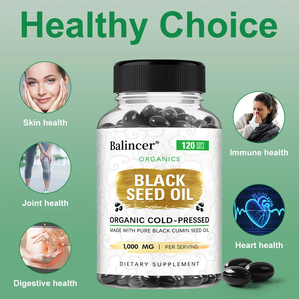 Organic Black Cumin Seed Oil 1000 mg - Immune Support, Promotes Hair Growth, Provides Nutritive Antioxidants, Non-GMO Supplement
