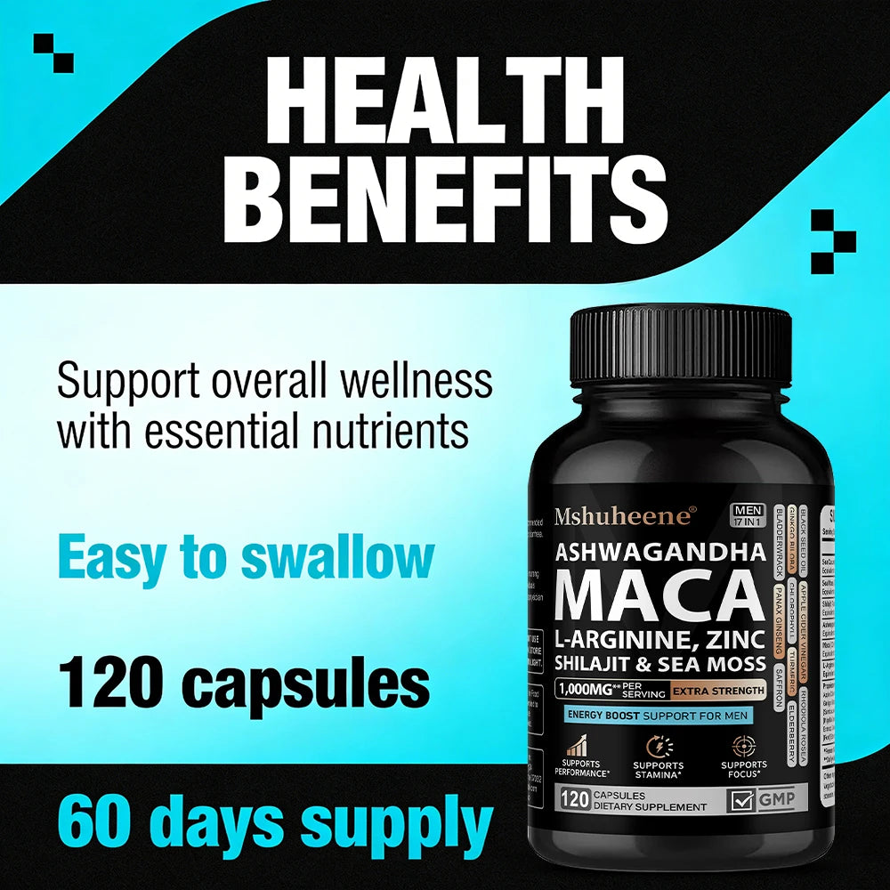 Enhancing Supplement Blend - L-Arginine + Maca + Ashwagandha, Stamina Muscle Growth, Vascular Function, Blood Circulation