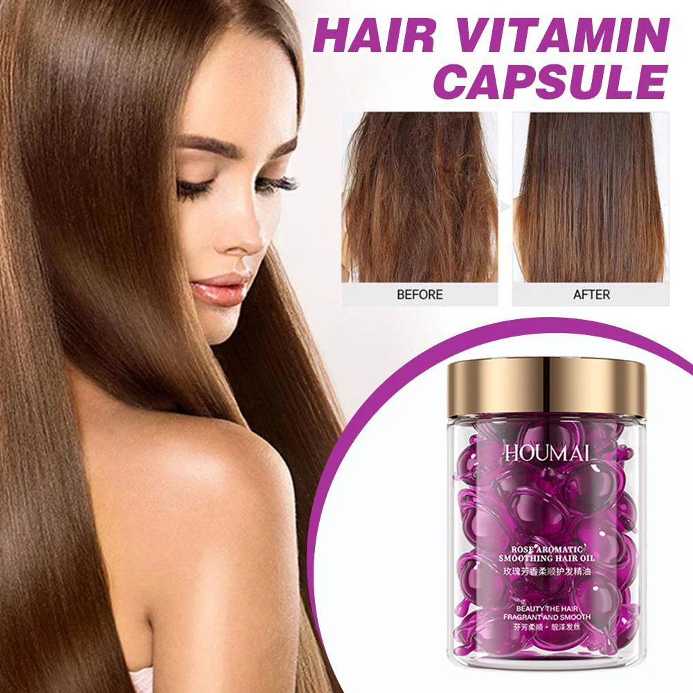30 Capsules Rose Hair Essential Oil, Hair Vitamins Capsules Smooth Nourishing Repair Damaged Hair Serum for Frizzy Dry Curly