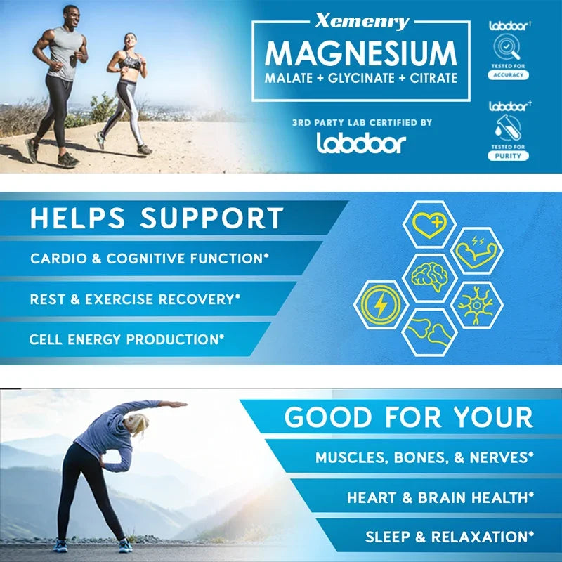 Triple Magnesium Complex Supplement - Contains Magnesium Glycine, Malic Acid, and Citrate To Relax Muscles and Improve SleepSupp