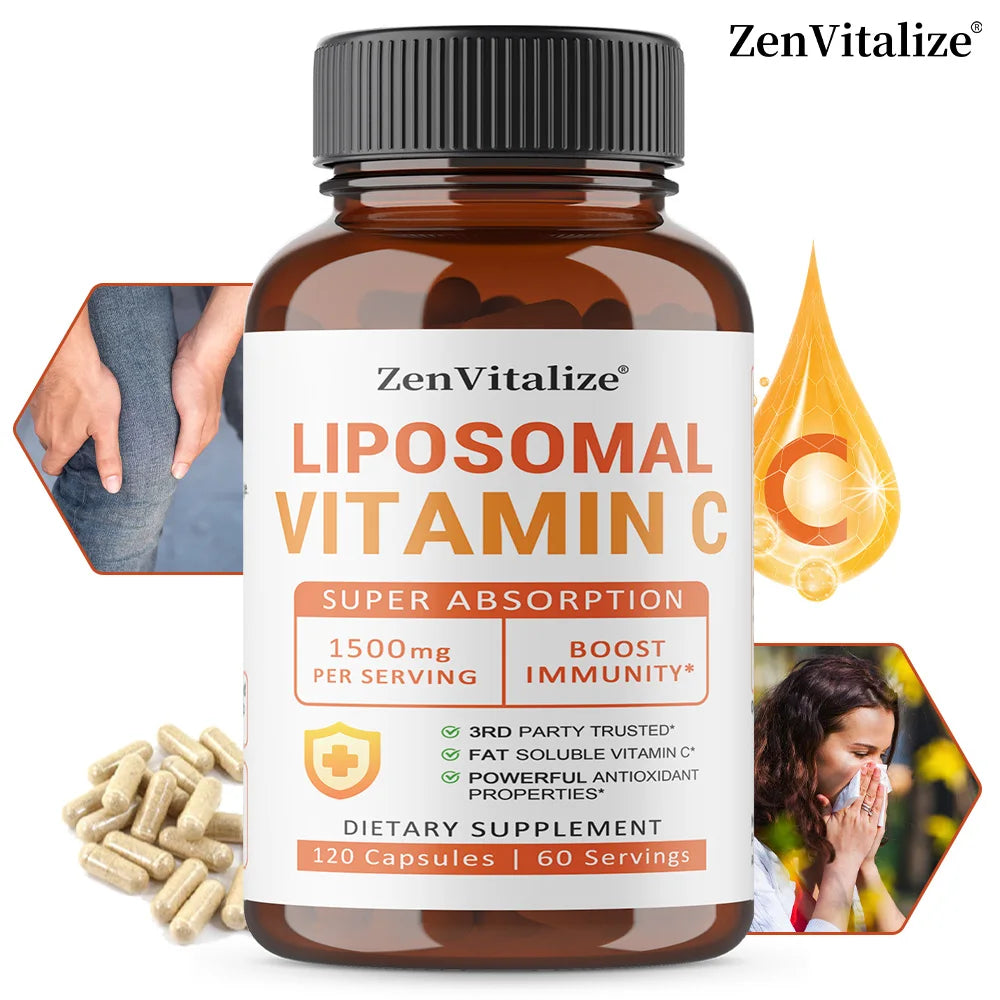 Liposomal Vitamin C Capsules - 1500 Mg, Buffered, Highly Absorbed Fat-Soluble Vitamin C, Immune System, Natural Vegetarian