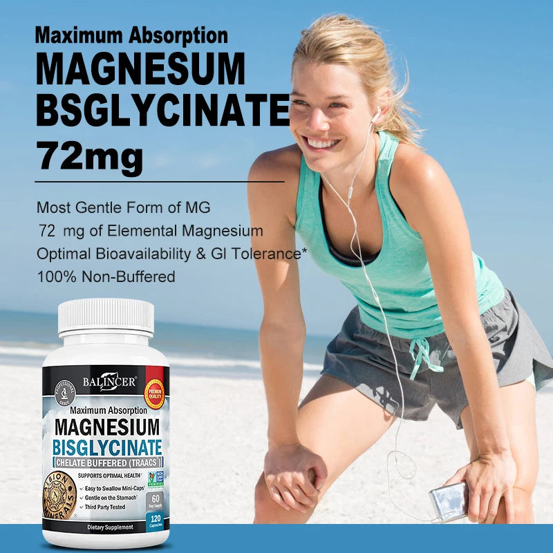 Magnesium Bisglycinate Capsules, Daily Mineral Supplement, Supports Muscle Nerve Bone Cardiovascular Energy &amp; Immune  Wellness