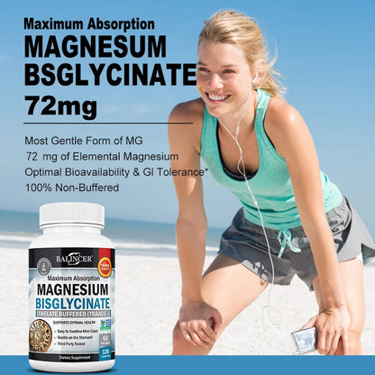 Magnesium Bisglycinate Capsules, Daily Mineral Supplement, Supports Muscle Nerve Bone Cardiovascular Energy &amp; Immune  Wellness