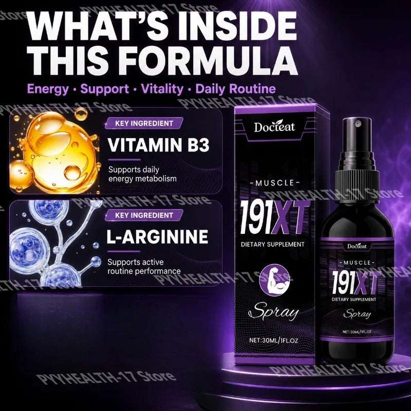 Docteat 191XT Muscle Spray with Vitamin B3 L-Arginine and Tribulus Terrestris Extract for Muscle Support Endurance 30 ML