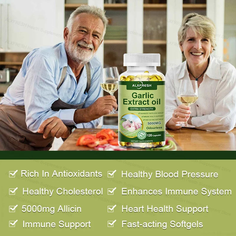 Garlic Oil Capsules Supplement for Balance Cholesterol Levels, Support Heart and Cardiovascular Health, Organic Non-GMO