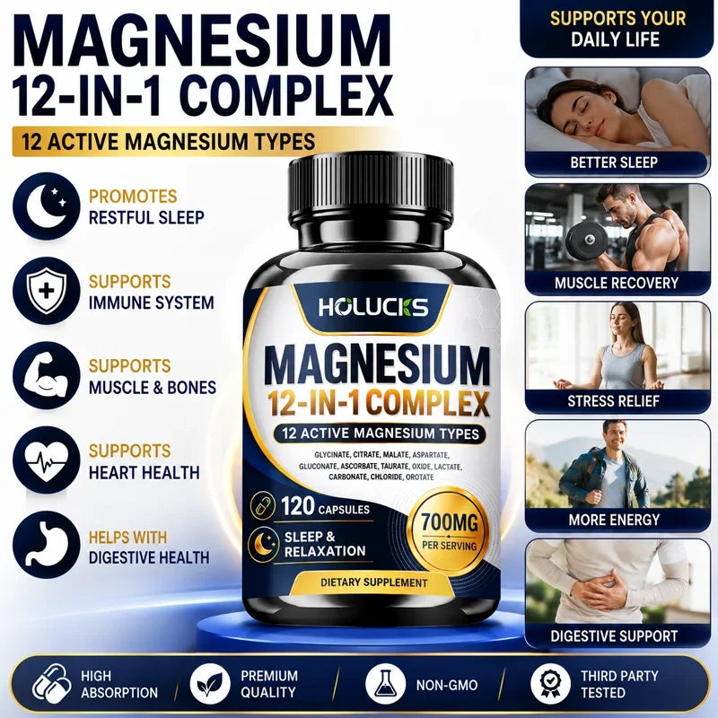 Magnesium Supplement, with Magnesium Glycinate, Supports Muscle, Sleep, Nerve, Heart, Digestive Health, Daily Memory, Vitality