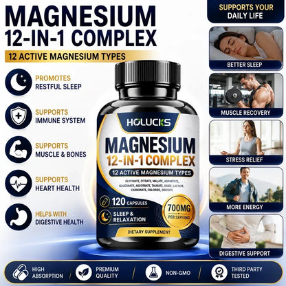 Magnesium Supplement, with Magnesium Glycinate, Supports Muscle, Sleep, Nerve, Heart, Digestive Health, Daily Memory, Vitality
