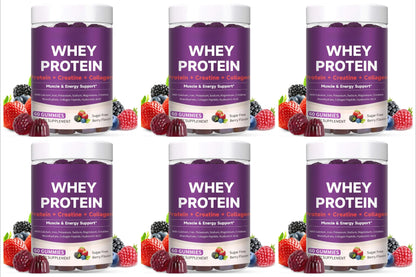 Protein Gummies with Whey Creatine Collagen 12g Protein Muscle Support Energy Nutrition Sugar Free Fitness Supplement 60 Gummies