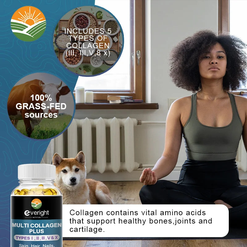 Multi Collagen Pills for Antioxidant Women &amp; Men Natural Skin Care Supplement - Hydrolyzed Protein Collagen Peptides