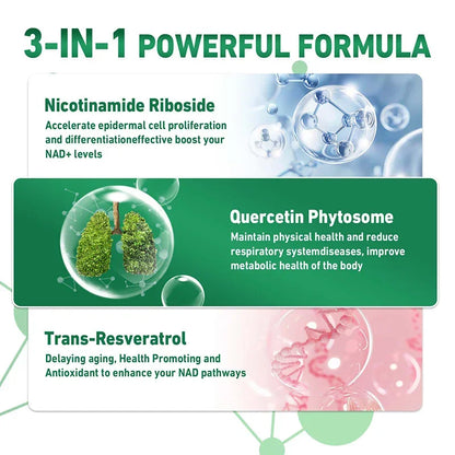 NAD+ Supplement - Anti-Aging, Energy - Liposomal Nicotinamide Riboside Capsules 900mg with Resveratrol &amp; Quercetin Capsules