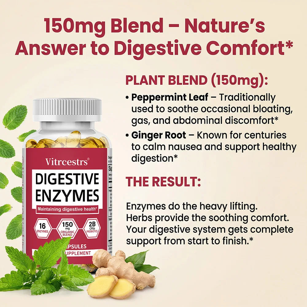 Digestive Enzymes Supplement - Digestion and Intestinal Health for Adults Men and Women, Promotes Nutrient Absorption