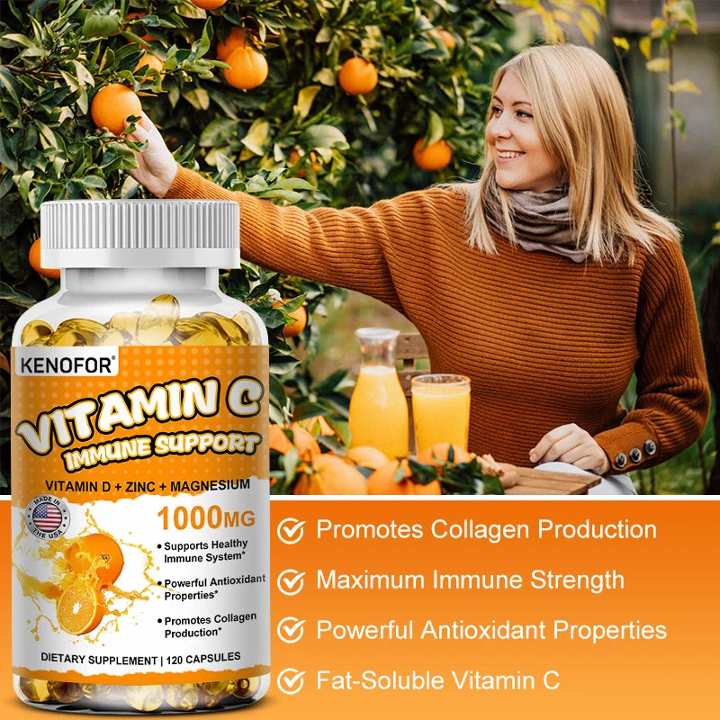 Vitamin C Capsules, Antioxidant, Support Immune System, Cellular Energy Production, Skin Brightening &amp; Collagen Synthesis