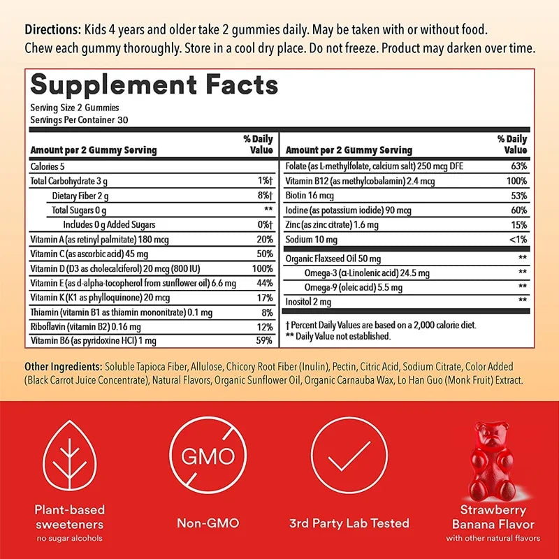 Kids Multivitamins Gummies - Boosts Immunity, Promotes Healthy Brain and Body Development, Provides Energy