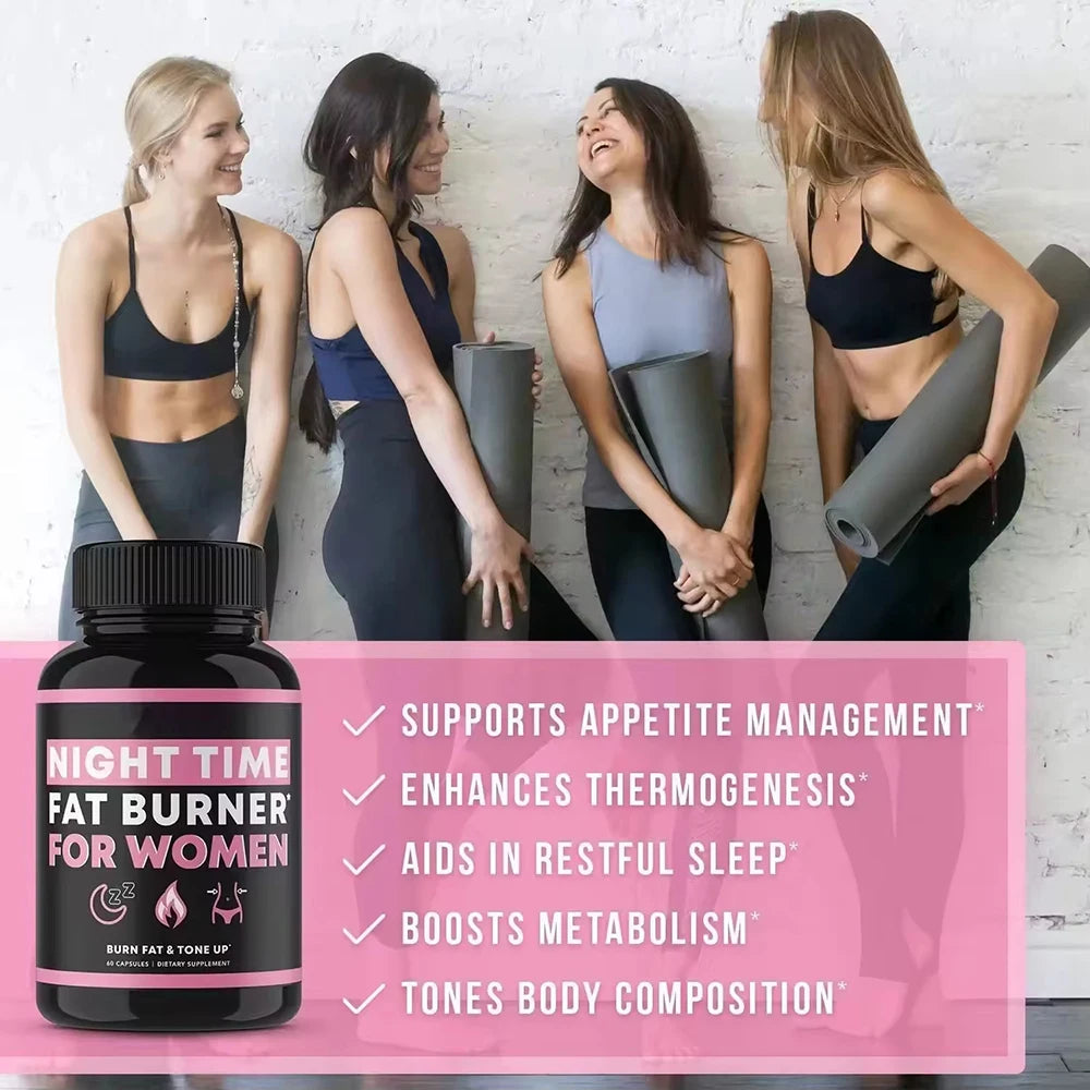 Night Time Fat Burner Supplement for Women, Belly Fat Burner &amp; Tone Up Pills for Bloating &amp; Metabolism, Appetite Suppressant