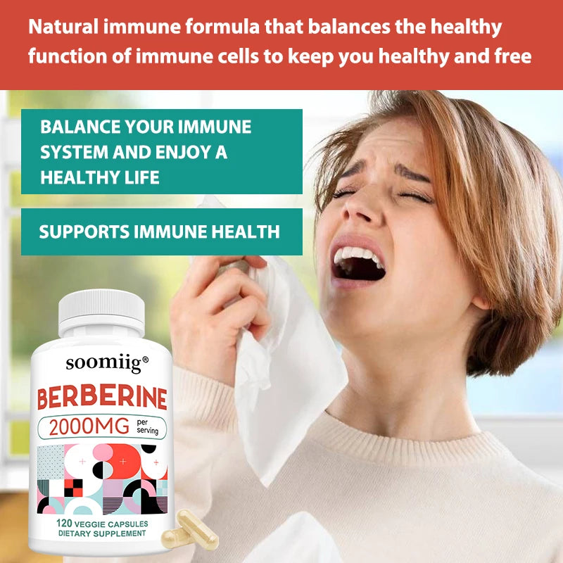 Berberine Extract Supplement - Immune System Support, Healthy Gastrointestinal Tract, Heart Health - 120 Capsules