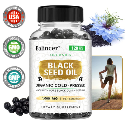Organic Black Cumin Seed Oil 1000 mg - Immune Support, Promotes Hair Growth, Provides Nutritive Antioxidants, Non-GMO Supplement