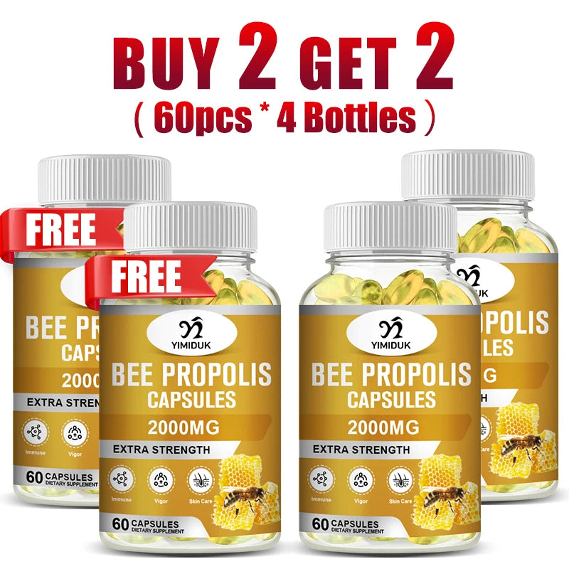 Buy 2 Get 2 Free! Strong Bee Propolis Extract Capsules, for Sore Throat, Overall Skin Care, Immune System Booster, Non-GMO