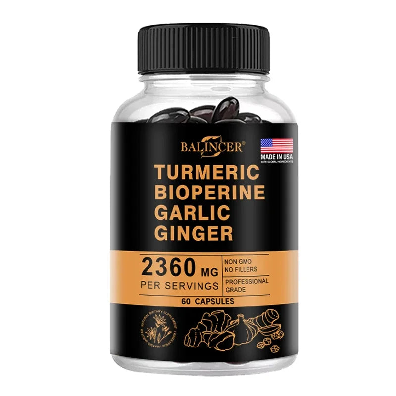 4-in-1 Turmeric Ginger Supplement with Pepperin 2360 Mg with Garlic Curcumin Black Pepper, for Joint, Digestive &amp; Immune Support