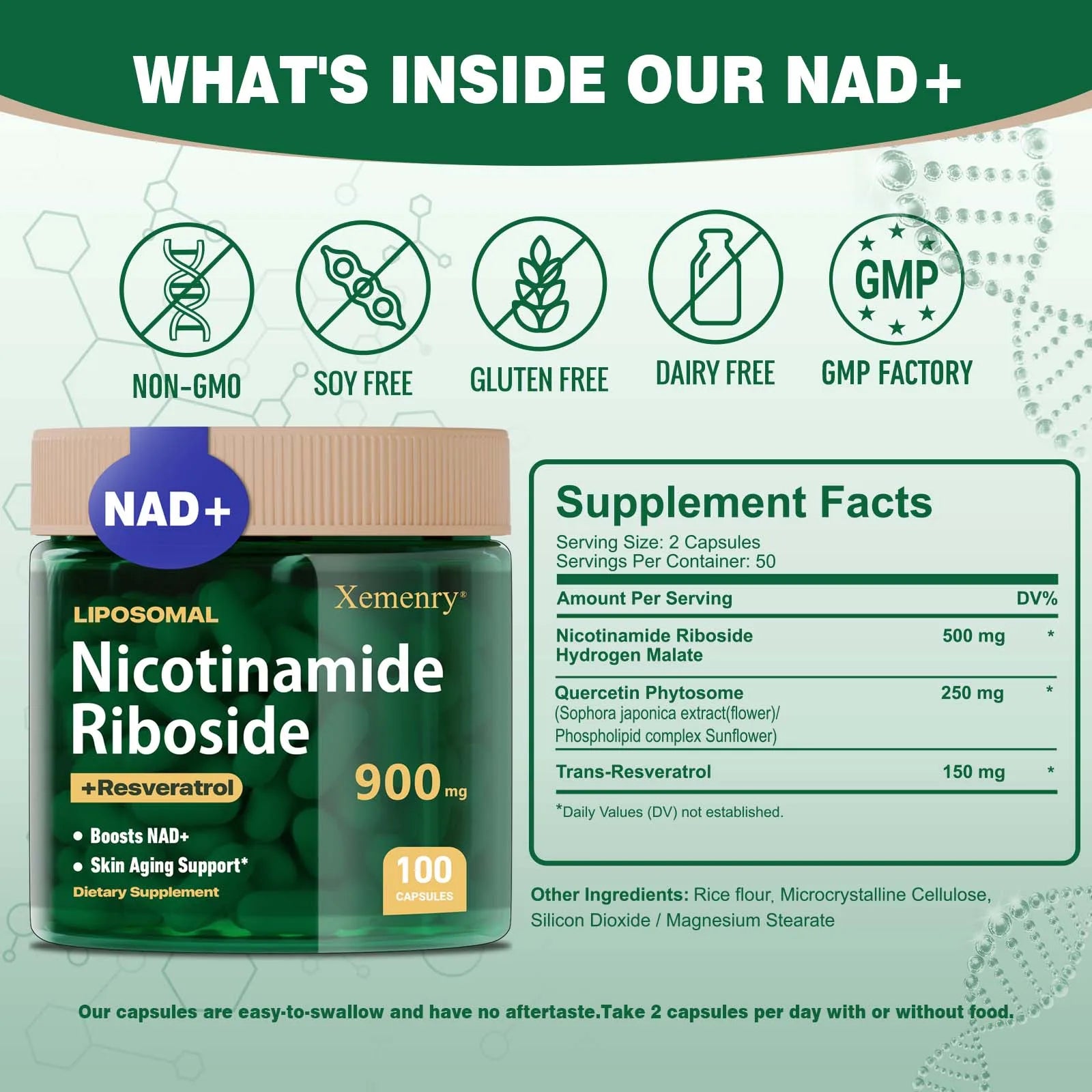 NAD+ Supplement - Anti-Aging, Energy - Liposomal Nicotinamide Riboside Capsules 900mg with Resveratrol &amp; Quercetin Capsules