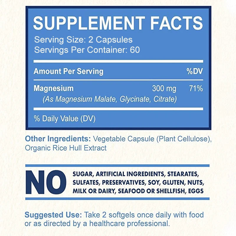 Triple Magnesium Complex Supplement - Contains Magnesium Glycine, Malic Acid, and Citrate To Relax Muscles and Improve SleepSupp