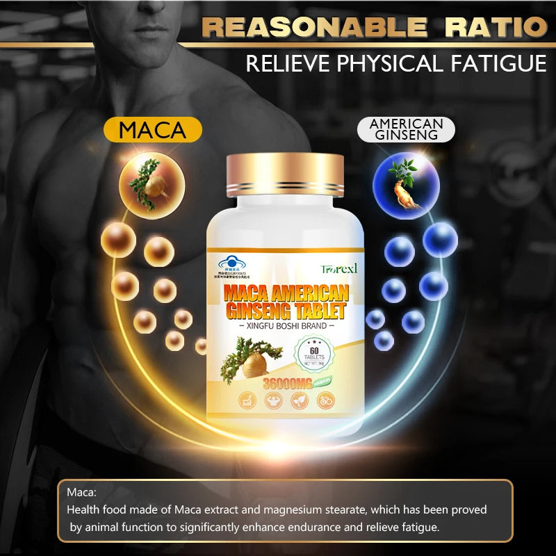 Organic Maca Root Powder with Ginseng Extract Supplement for Men and Women Health- Vegan,Potency enhancement Pills