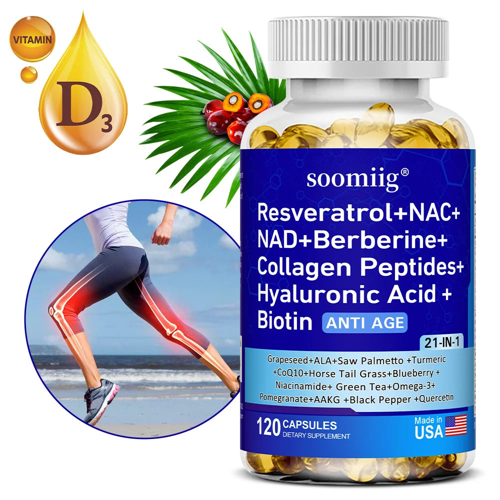 Vitamax 21-in-1 Supplement | NAD+ Resveratrol Collagen Berberine | Supports Hair, Skin, Nails, Joints, Anti-aging, Firming Skin