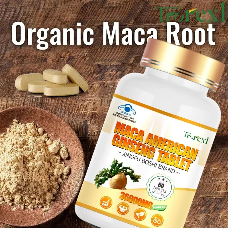 Organic Maca Root Powder with Ginseng Extract Supplement for Men and Women Health- Vegan,Potency enhancement Pills