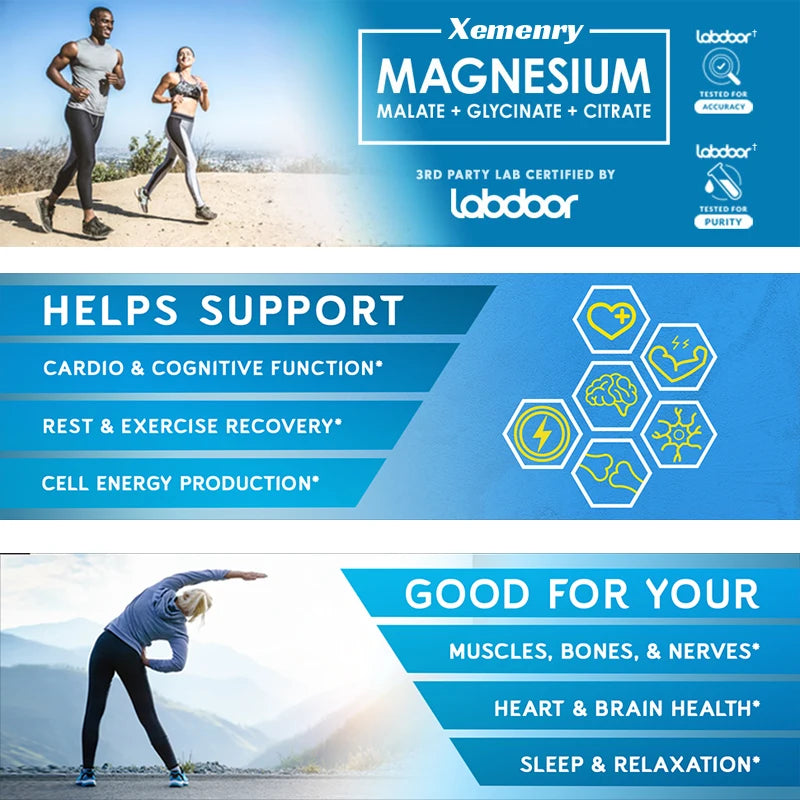 Triple Magnesium Complex Supplement - Contains Magnesium Glycine, Malic Acid, and Citrate To Relax Muscles and Improve SleepSupp