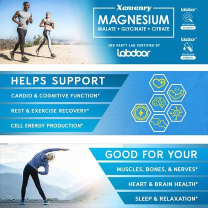 Triple Magnesium Complex Supplement - Contains Magnesium Glycine, Malic Acid, and Citrate To Relax Muscles and Improve SleepSupp
