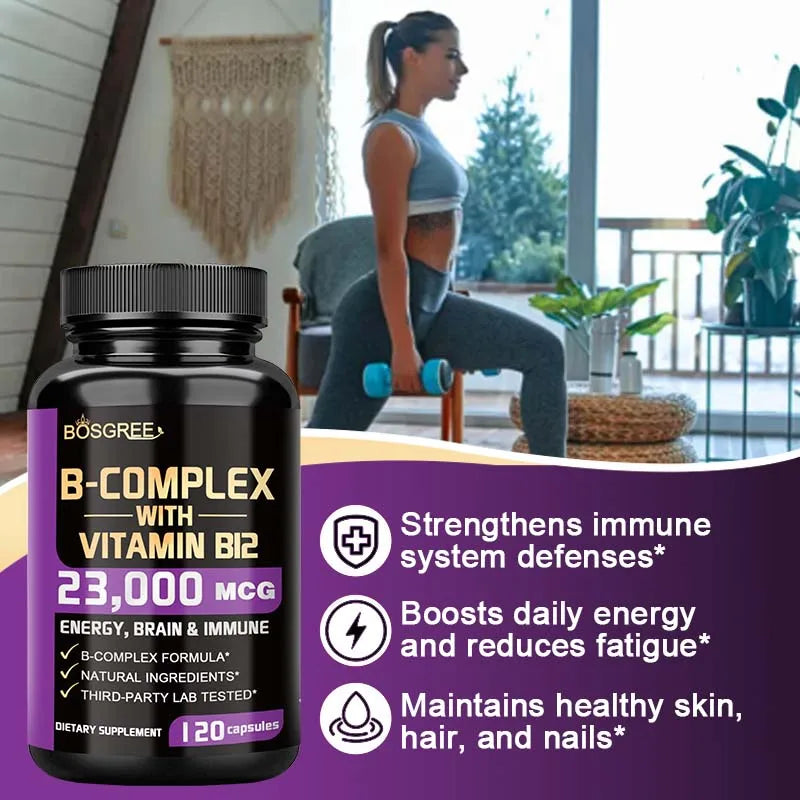 Vitamin B Complex Supplement, Vitamins B1,B2,B3,B5,B6,B9,B12,B16-Vitamin C,Inositol,Immune&amp;Energy Metabolism,Brain&amp;Heart Support