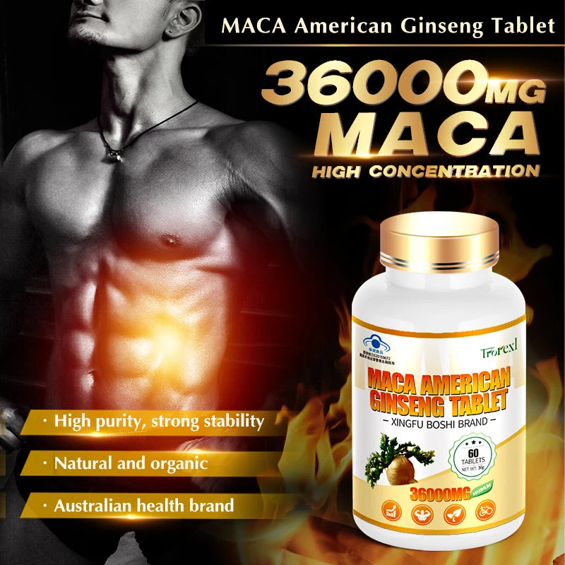 Organic Maca Root Powder with Ginseng Extract Supplement for Men and Women Health- Vegan,Potency enhancement Pills