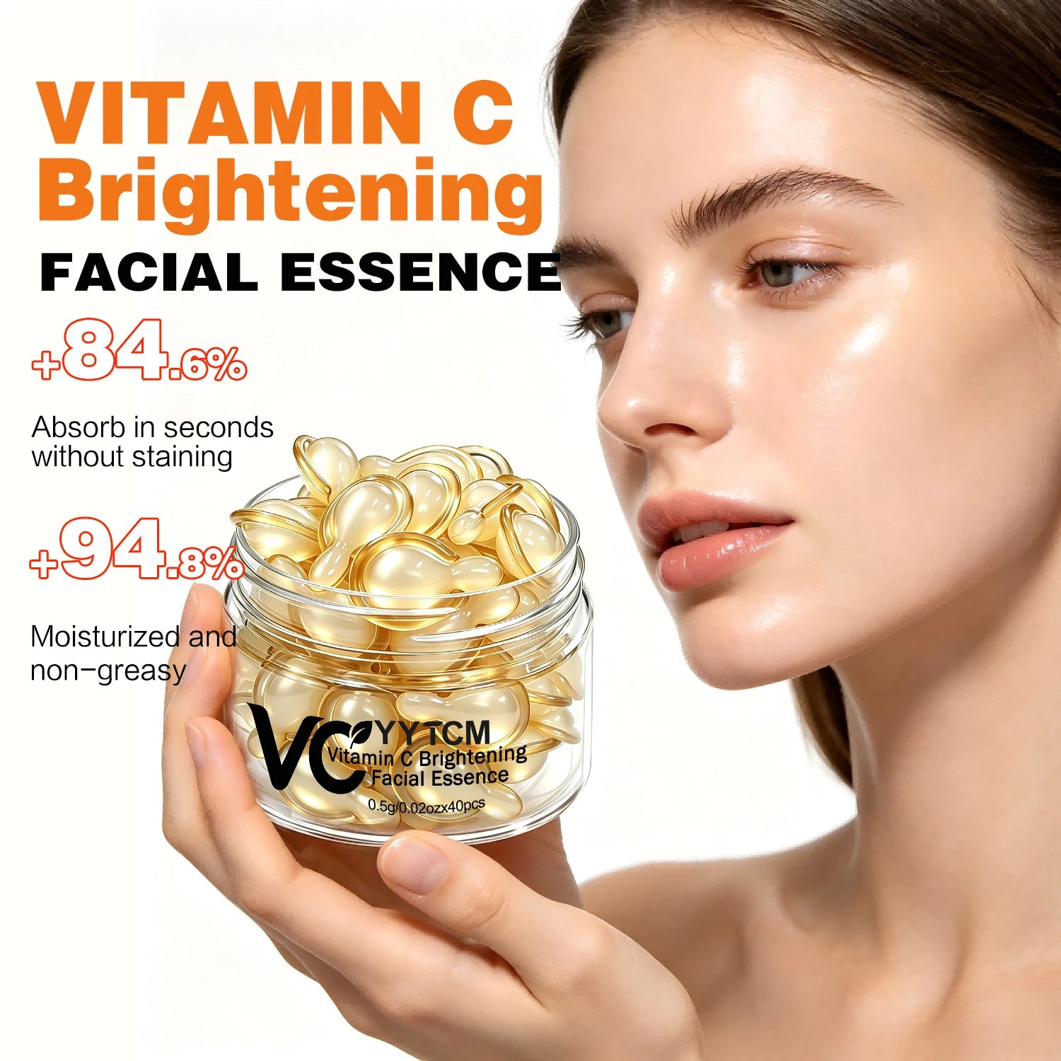 Vitamin C Facial Serum, Moisturizing and Brightening, Firming the Skin, Contains Vitamin E, Retinol, Hyaluronic Acid Facial Skin Care Serum, 18 Capsules/30 Capsules/40 Capsules/50 Capsules/60 Capsules/80 Capsules/100 Capsules