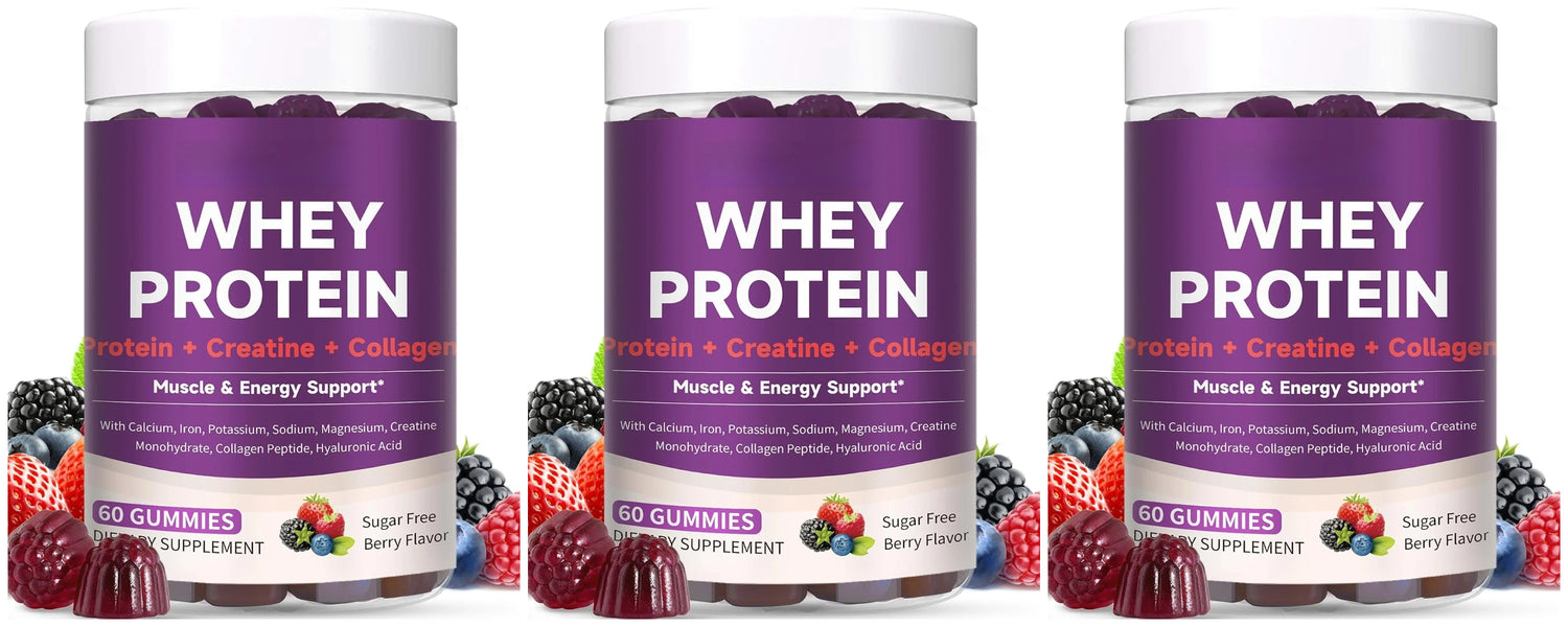 Protein Gummies with Whey Creatine Collagen 12g Protein Muscle Support Energy Nutrition Sugar Free Fitness Supplement 60 Gummies