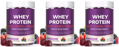 Protein Gummies with Whey Creatine Collagen 12g Protein Muscle Support Energy Nutrition Sugar Free Fitness Supplement 60 Gummies