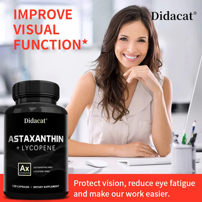 Astaxanthin 24mg + Lycopene 50mg , Natural Antioxidant From Microalgae Astaxanthin Supplement, Support Eye, Skin Health, Non-GMO